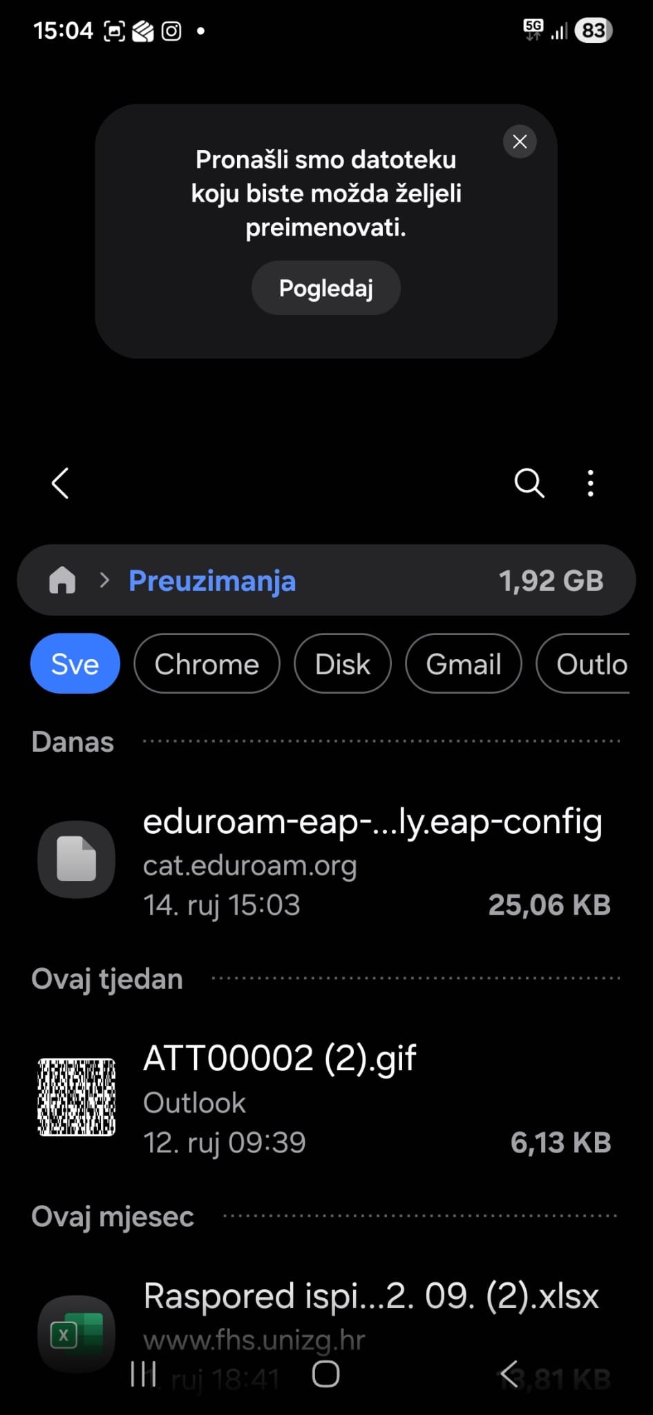 Files by Google – odabir eap-config datoteke u Preuzimanjima